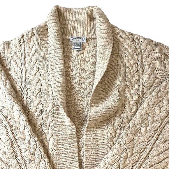 Talbots Collection Long Cable Knit Wool Angora Cashmere‎ Cardigan Sz M Neutral - Picture 4 of 8